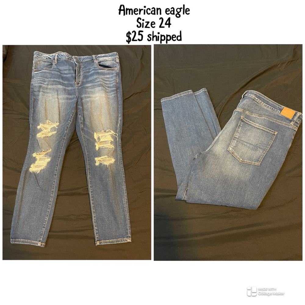 American Eagle Outfitters Women's Blue Distressed Jeans